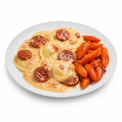 HelloFresh Lobster Ravioli with Chorizo in a Sherry Cream Sauce with Honey-Roasted Carrots