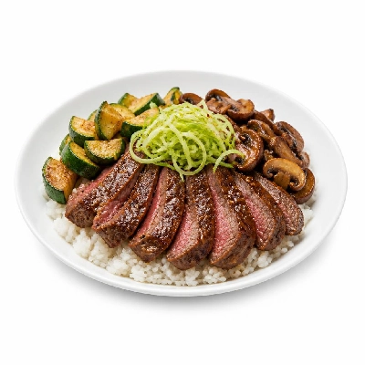 HelloFresh Marinated Steak Bibimbap with Zucchini Crispy Mushrooms and Pickled Scallions