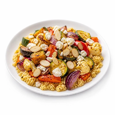 HelloFresh Mediterranean Baked Veggies with Couscous Almonds and Feta