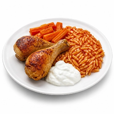 HelloFresh Mediterranean Roasted Chicken Legs with Tomato Orzo Carrots and Yogurt Sauce