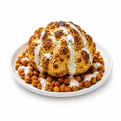 HelloFresh Mediterranean Whole-Roasted Cauliflower with Coriander-Spiced Chickpeas & Dilled Yogurt Sauce