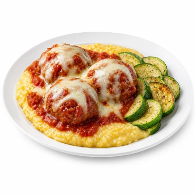 HelloFresh Mega Meatball Marinara with Creamy Polenta Zucchini and Mozzarella Cheese