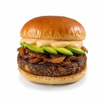 HelloFresh Mega Mushroom Burgers with Avocado Caramelized Onion and Spicy Mayo