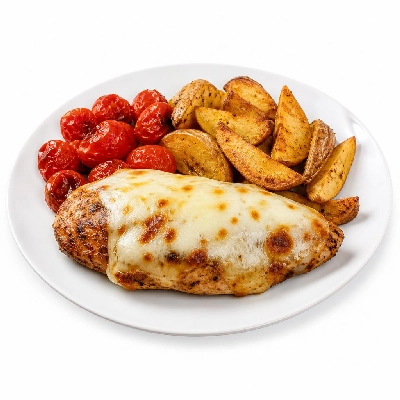 HelloFresh Mozzarella-Crusted Chicken with Blistered Tomatoes and Potato Wedges