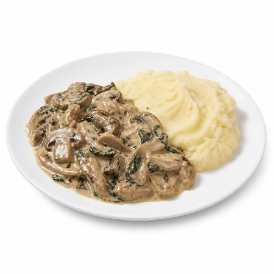 HelloFresh Mushroom Stroganoff with Mustard Greens & Dijon Mashed Potatoes