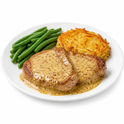 HelloFresh Mustard Pork Chops and Potato Rosti with Tender Green Beans