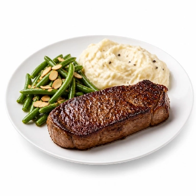 HelloFresh New York Strip Steak with Truffled Mashed Potatoes and Green Beans Almandine