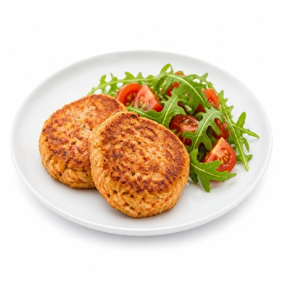 HelloFresh Old Bay-Spiced Salmon & Sweet Potato Cakes with Tomato-Arugula Salad
