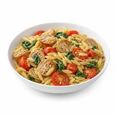 HelloFresh One-Pan Orzo Italiano with Chicken Sausage Tomatoes and Spinach