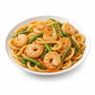 HelloFresh One-Pan Shrimp Lo Mein with Udon Noodles Green Beans and Carrots