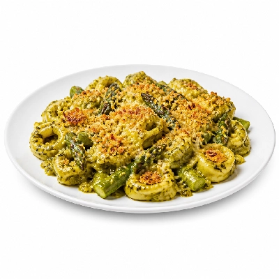 HelloFresh One-Pan Tortelloni Pesto Gratin with Asparagus and Crispy Panko Breadcrumbs