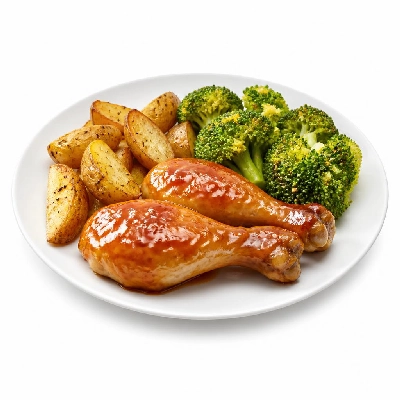 HelloFresh Oven-Baked Apricot Chicken Legs with Roasted Potato Wedges and Lemony Broccoli