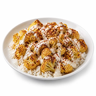 HelloFresh Oven-Roasted Cauliflower with Tunisian-Spiced Yogurt over Cumin-Scented Rice