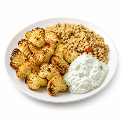 HelloFresh Oven-Roasted Mediterranean Cauliflower with Bulgur Tzatziki and Chili Cumin Oil