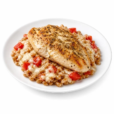HelloFresh Pan-Seared Chicken with Herbs De Provence over a Warm Farro Mozzarella and Tomato Jumble