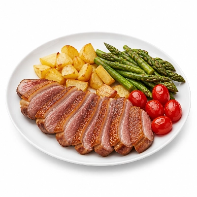 HelloFresh Pan-Seared Duck Breast with Duck-Fried Potatoes Asparagus and Grape Tomatoes