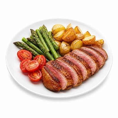 HelloFresh Pan-Seared Duck Breasts with Duck-Fried Potatoes Asparagus and Grape Tomatoes