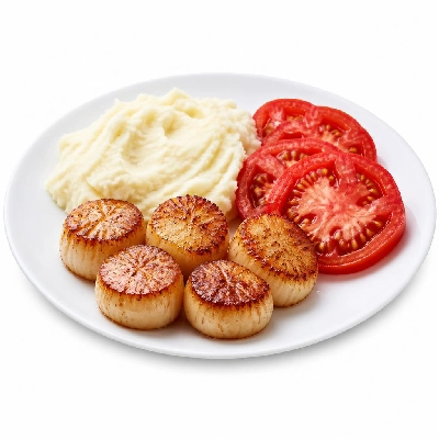 HelloFresh Pan-Seared Scallops with Heirloom Tomatoes Mashed Potatoes and Meyer Lemon