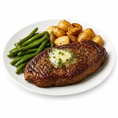 HelloFresh Pan-Seared Steak with Herb Butter Roasted Potatoes and Green Bean Saute