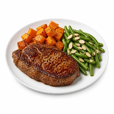 HelloFresh Pan-Seared Steak with Roasted Butternut Squash and Green Beans Almondine