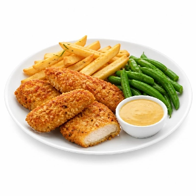 HelloFresh Parmesan Chicken Dippers with Rosemary Fries Green Beans and Honey Mustard Sauce