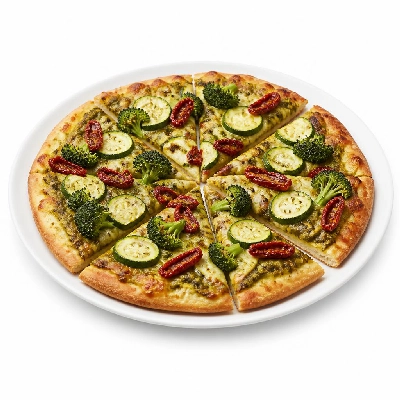 HelloFresh Pesto Flatbread (Aka Posh Pizza) with Zucchini Baby Broccoli and Sun-Dried Tomatoes