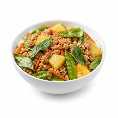 HelloFresh Pineapple Pork Rice Bowls with Snow Peas Carrots and Thai Basil