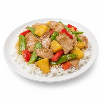 HelloFresh Pineapple Pork Stir-Fry with Snow Peas and Bell Pepper over Jasmine Rice
