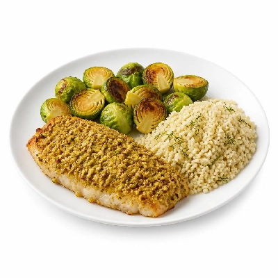 HelloFresh Pistachio-Crusted Basa with Za'atar Brussels Sprouts & Dilled Couscous