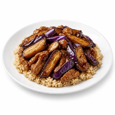HelloFresh Pork and Eggplant Stir-Fry over Brown Rice