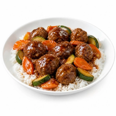 HelloFresh Pork Bulgogi Meatballs with Carrots and Zucchini over Rice