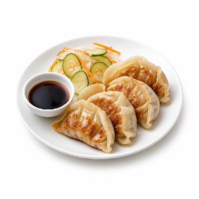 HelloFresh Pork Dumplings with Quick Pickled Veggie Salad and Soy Dipping Sauce