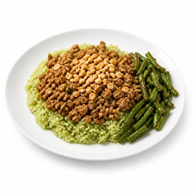 HelloFresh Pork Larb over Jade Rice with Crispy Green Beans and Crushed Peanuts