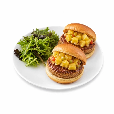 HelloFresh Pork Luau Burgers with Pineapple Relish and Green Salad