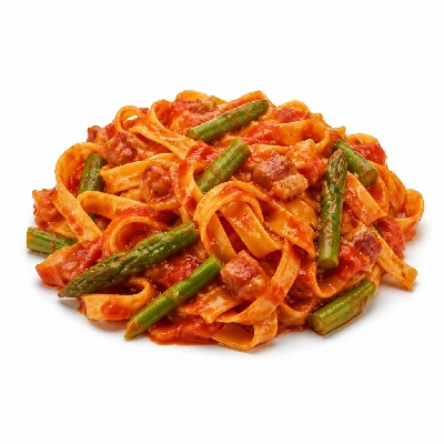 HelloFresh Pronto Pasta Amatriciana with Pancetta Tagliatelle Noodles and Asparagus