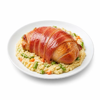 HelloFresh Prosciutto-Wrapped Chicken over Risotto Primavera