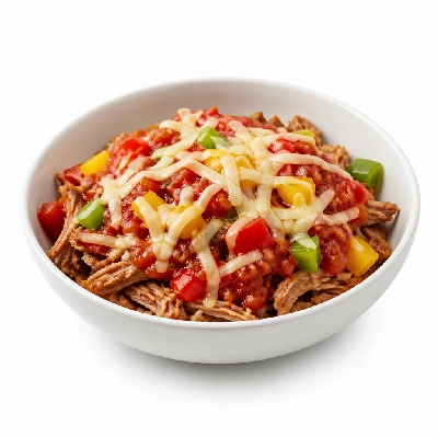 HelloFresh Pulled Pork Fiesta Bowls with Tomato Salsa Bell Pepper and Monterey Jack Cheese
