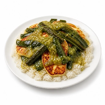 HelloFresh Queso Frito Rice with Grilling Cheese Charred Poblanos and Salsa Verde