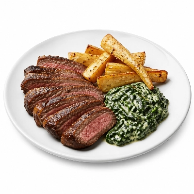 HelloFresh Rosemary-Basted Steak with Roasted Parsnip Wedges and Garlicky Creamed Spinach