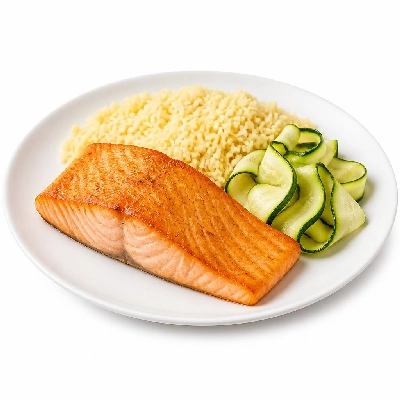 HelloFresh Salmon Limone with Couscous Italian Herbs and a Zucchini Ribbon Salad