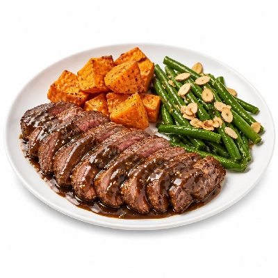 HelloFresh Saucy Thyme Steak with Sweet Potatoes and Green Beans Amandine