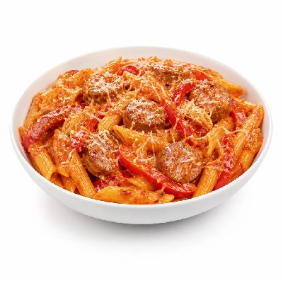 HelloFresh Sausage and Roasted Red Pepper Pasta with Creamy Parmesan-Garlic Tomato Sauce