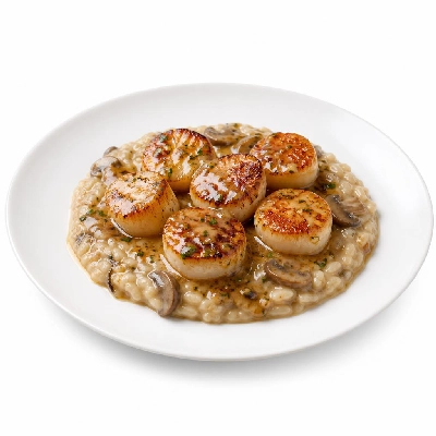 HelloFresh Scallops over Truffled Mushroom Risotto with a Brown Butter Herb Sauce