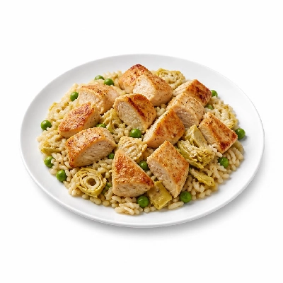HelloFresh Seared Chicken & Artichoke Pilaf with Spring Peas & Pan Sauce