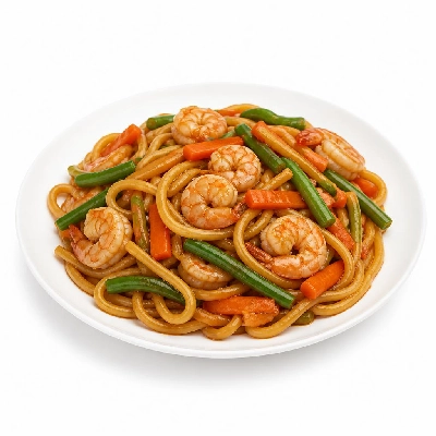 HelloFresh Shrimp Lo Mein with Udon Noodles Green Beans and Carrots