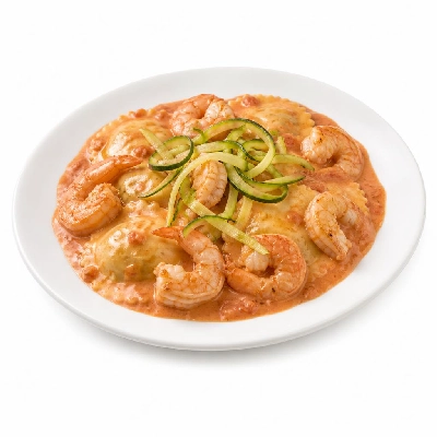 HelloFresh Shrimp with Lobster Ravioli in a Creamy Tomato Sauce with Zucchini Ribbons