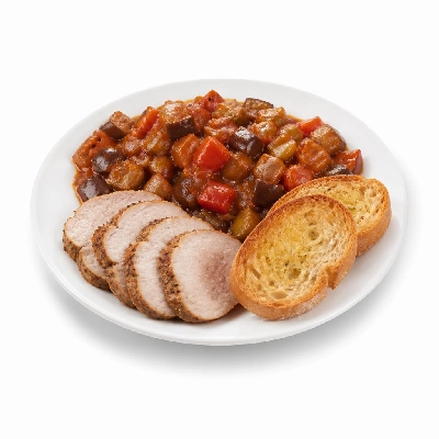 HelloFresh Sicilian Caponata with Herbed Pork and Garlic Ciabatta