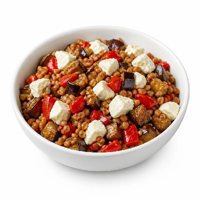 HelloFresh Sicilian Farro Caponata with Eggplant Roasted Red Pepper and Fresh Mozzarella