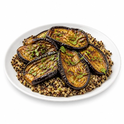 HelloFresh Silky Oven-Roasted Eggplant with an Herb and Meyer Lemon Dressing over Tri-Color Quinoa