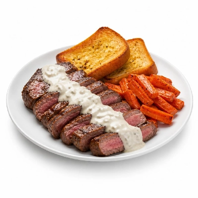 HelloFresh Sirloin and Horseradish Cream Sauce with Garlic Bread Roasted Carrots